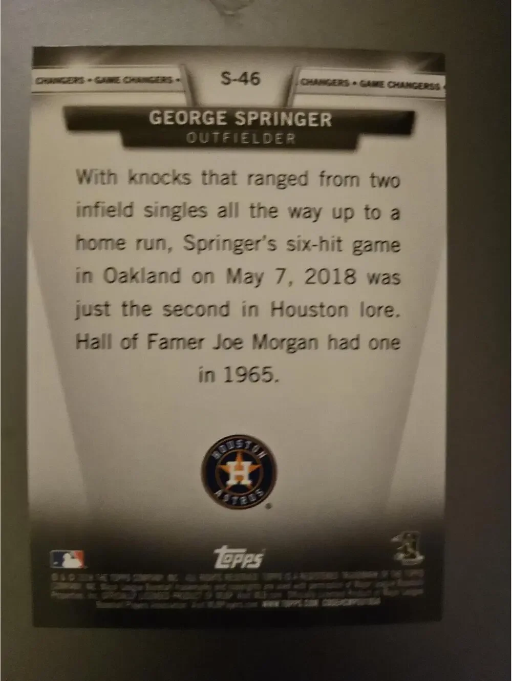 George Springer 2018 Topps Update Salute insert #S-46 - Houston Astros - Picture 2 of 2